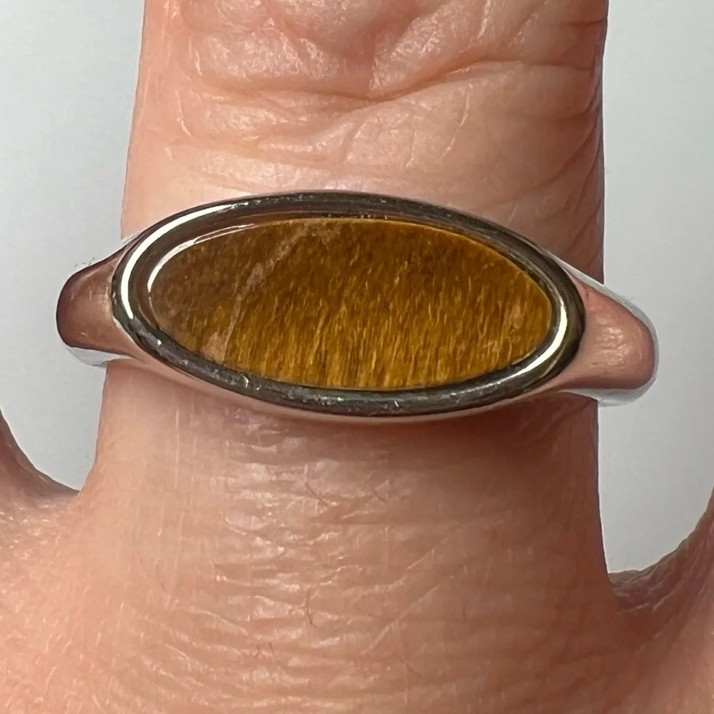 Tiger Eye Silver Tone Ring, Size 9